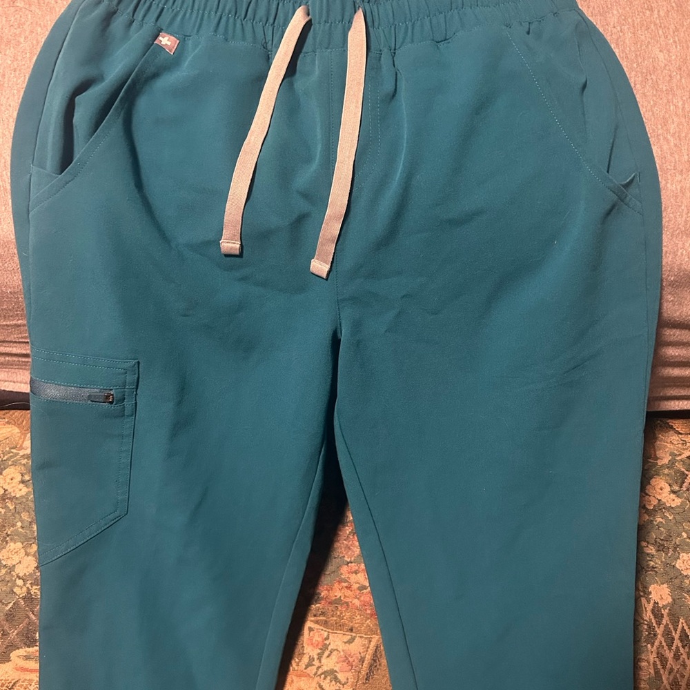 Figs Blue Joggers with Light Gray Drawstring